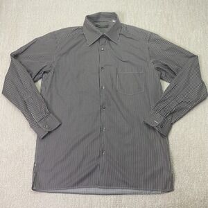 Ermenegildo Zegna Dress Shirt Mens Large Brown White Stripe Long Sleeve